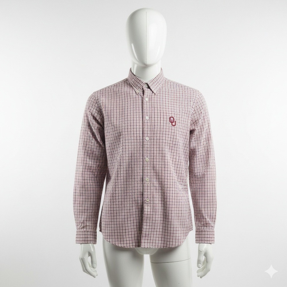 OU Oklahoma Sooners Dress Shirt Mens XL Gingham Check‎ Button Down Long Sleeve